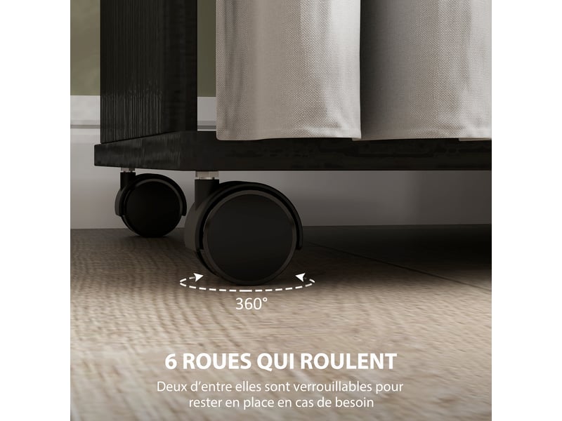  Armoire penderie meuble de rangement mobile 6 roulettes en bois noir 120l x 40l x 128h cm  - Conforama R