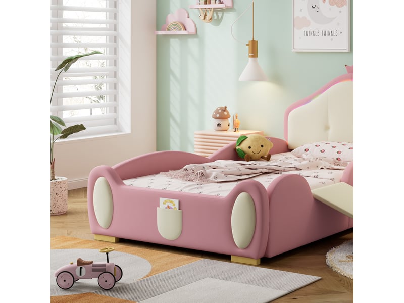  Lit enfant en pu rose beige 90 x 200 cm  - Conforama E
