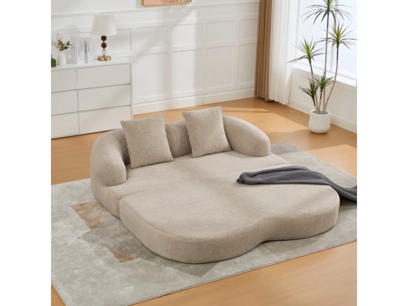 Canapé convertible 2 places avec dossier ergonomique et 2 coussins, pour petits espaces, en chenille kaki - Conforama B