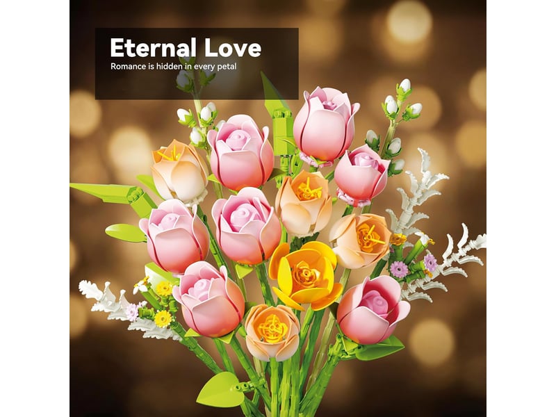 Set de construction bouquet de tulipes et roses, 612 pièces – kit de fleurs artificielles pour adultes - Conforama C