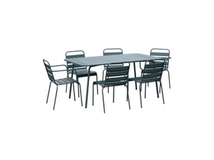 Ensemble table + 4 chaises + 2 fauteuils en métal vert sapin - baca