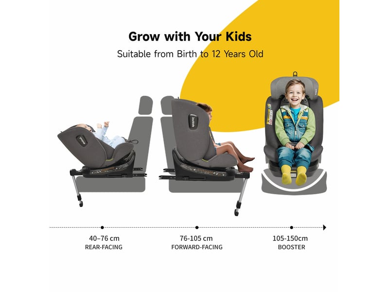  Siège auto enfant pivotant 360 degrés 40-150 cm gris en tissu, isofix i-size avec inclinaison réglable  - Conforama E