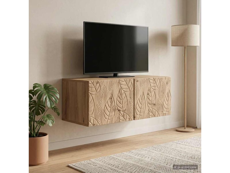  Meuble tv - banc tv - meuble de rangement mural 98 x 31 cm chêne artisanal bois d'ingénierie  - Conforama B