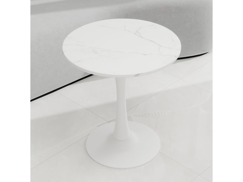  Table ronde blanche style moderne vintage – plateau marbre artificiel – ø 70 x h 72 cm  - Conforama B