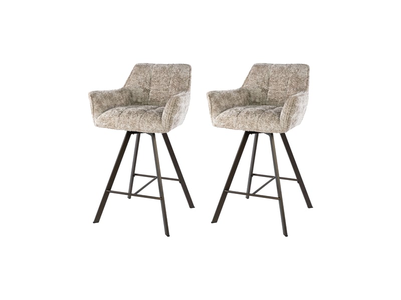  Lot 2 chaises de bar pivotantes tissu bouclette sable et bronze -jordi  - Conforama A