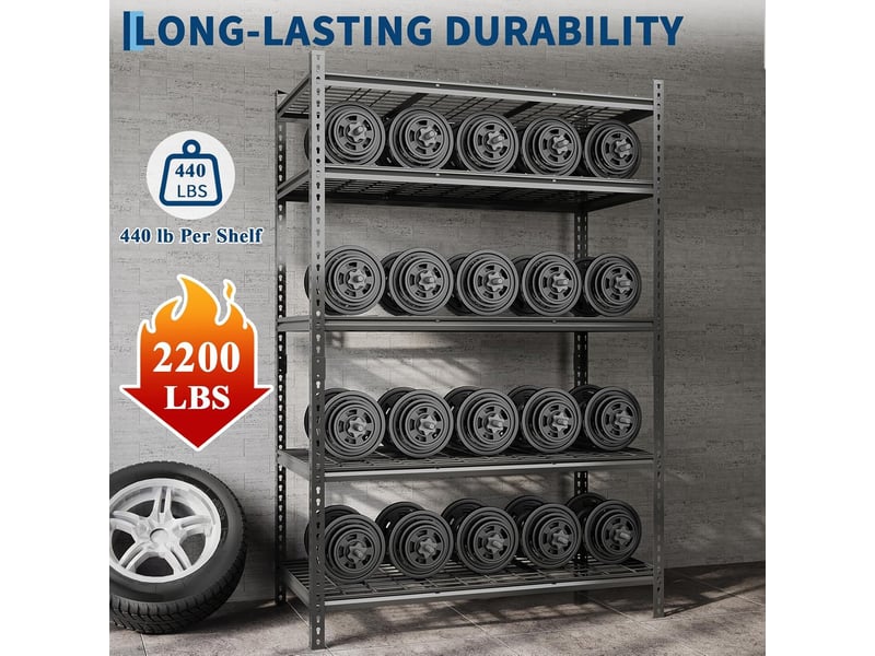 Lot de 4 étagères de rangement sur pied en métal robuste sans boulons - 5 niveaux réglables - garagecuisinegarde-91x 41 x 183 cm VAM_344NDHFB - Conforama C