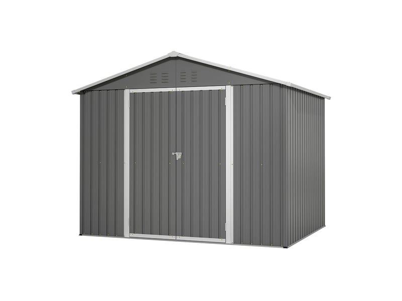  Abri de jardin en métal 8 x 6 ft, 240,4 x 192,3 x 191 cm, rangement extérieur avec double porte verrouillable et ventilation, gris Luxe haut de gamme - Conforama A