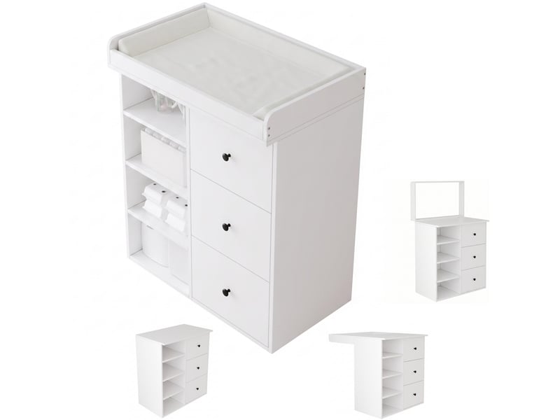  Table à langer 2 en 1 avec tiroirs de rangement, 82x50x100 cm, commode à langer blanche, sans matelas à langer  - Conforama E