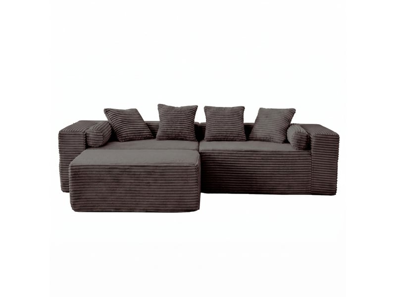  Canapé modulable d'angle compressé 217x110x60 cm 3 places en mousse, pour salon, design moderne, velours côtelé, noir  - Conforama A
