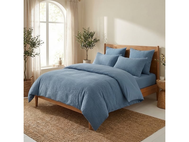  Parure de lit 240x260 cm gaze de coton - coton 57 fils bleu mer PD25492 - Conforama B
