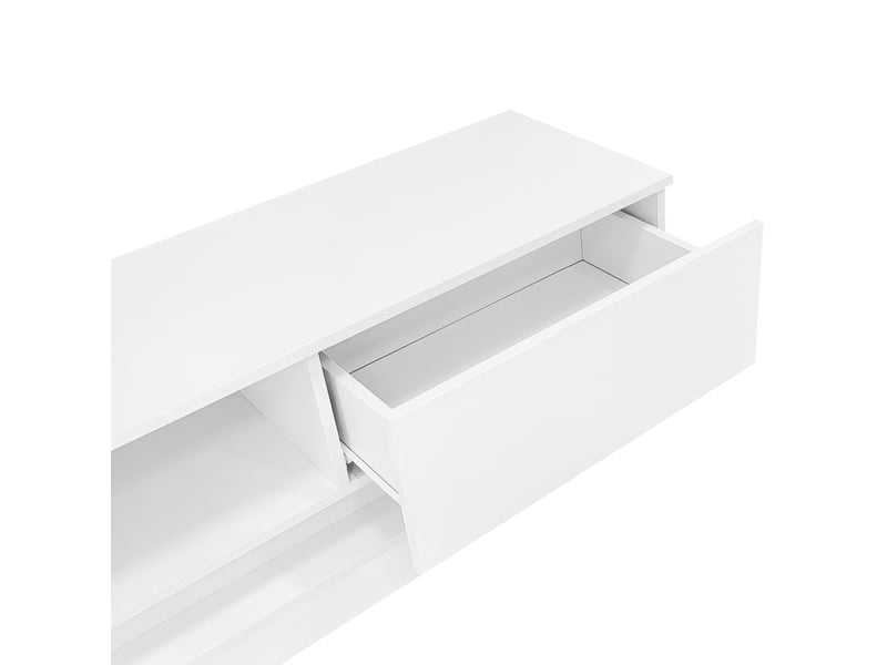  Meuble tv blanc brillant 160x35x40,5 cm avec led, 2 tiroirs, contrôle via app, anti-bascule  - Conforama D