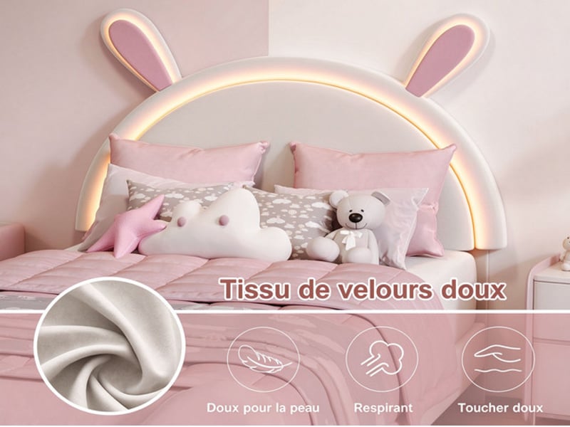  Lit enfant 90x200 cm ezssw, coloris crème et rose  - Conforama E