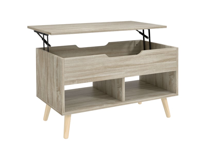 Table basse relevable style scandinave 2 niches coffre effet bois naturel  - Conforama A