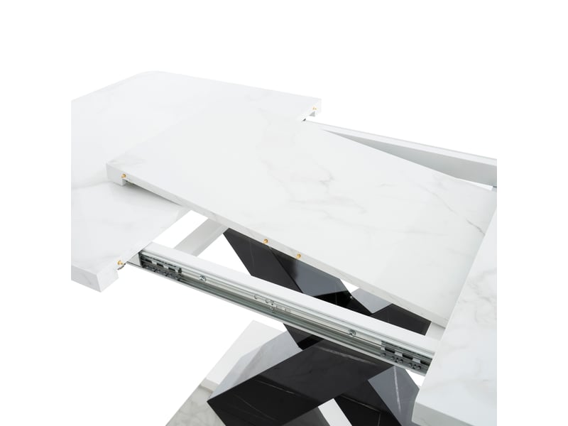  Table de salle à manger extensible en mdf et acier 120-160×80×76,5 cm blanc marbre et noir  - Conforama D