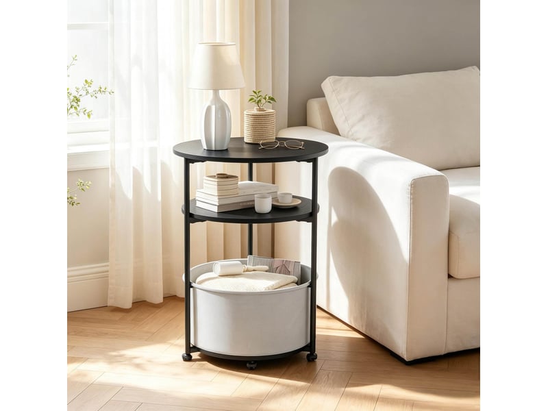  Table d’appoint ronde noire – table basse avec panier de rangement – ø 43 x h 56 cm  - Conforama B