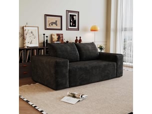 Canapé compressé 2 places 180x90x83 cm - velours côtelé - éponge à haute élasticité - 2 coussins - noir - salonchambre