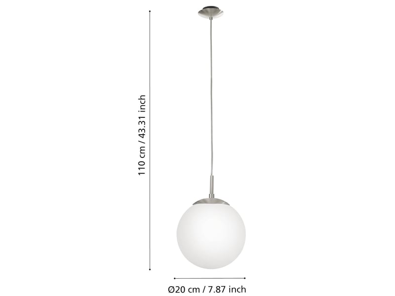  Suspension luminaire lustre suspendu en acier nickel-mat boule en verre ø 20 cm  - Conforama B