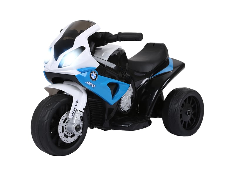  Moto électrique pour enfants de 18 à 36 mois avec permis bmw, 6 v, 3 roues, phares, musique, 2,5 kmh, poids max. 20 kg, bleue  - Conforama B