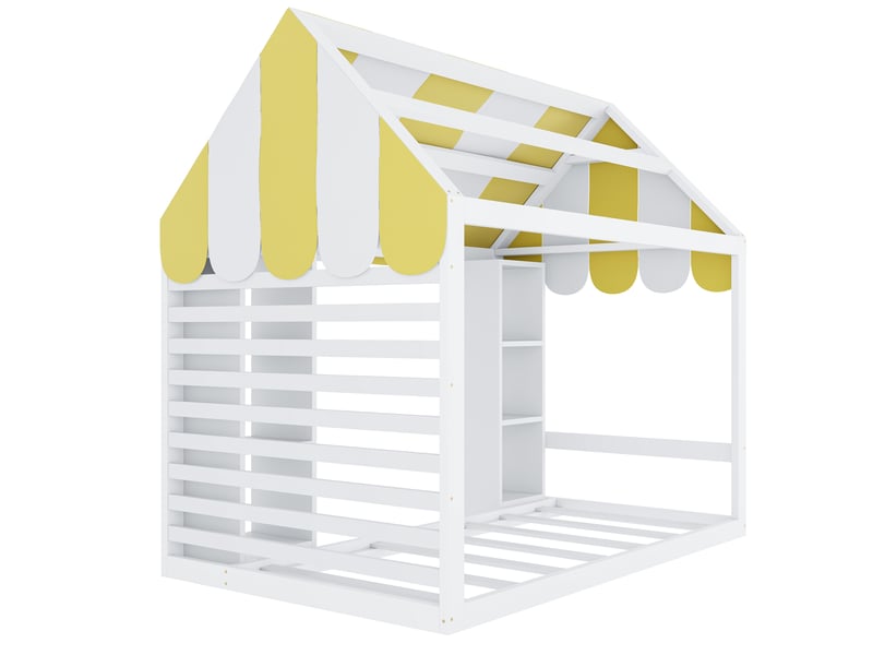  Lit enfant 90x200 avec rangement, lit à baldaquin blanc en bois, style maison de campagne pour filles et garçons  - Conforama C