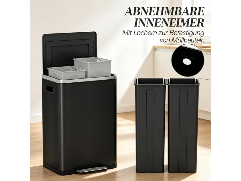  Poubelle tri sélectif - poubelle de cuisine à 2 compartiments, 2 x 20 l, ouverture à pédale, 40 x 34.8 x 59 cm, noir  - Conforama R