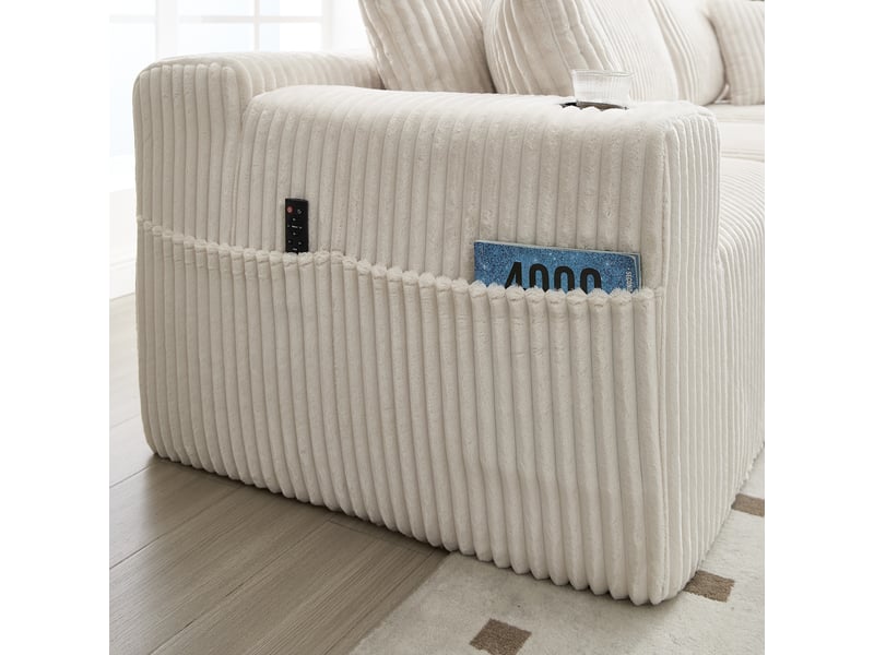  Canapé modulaire avec méridienne en velours côtelé 257x160x62 cm - 5 coussins et porte-gobelets  - Conforama E