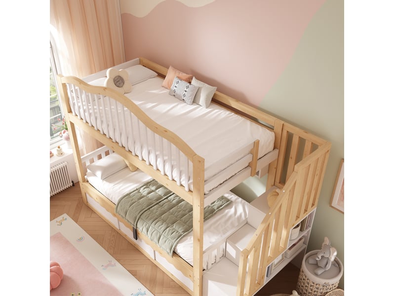  Lit superposé enfant 90x200 avec rangement hydraulique homvra  - Conforama C