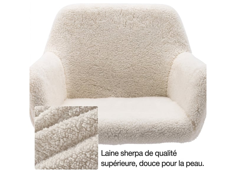  Chaise de bureau fausse fourrure blanche pivotante et réglable en hauteur, 53x53x55 cm  - Conforama E