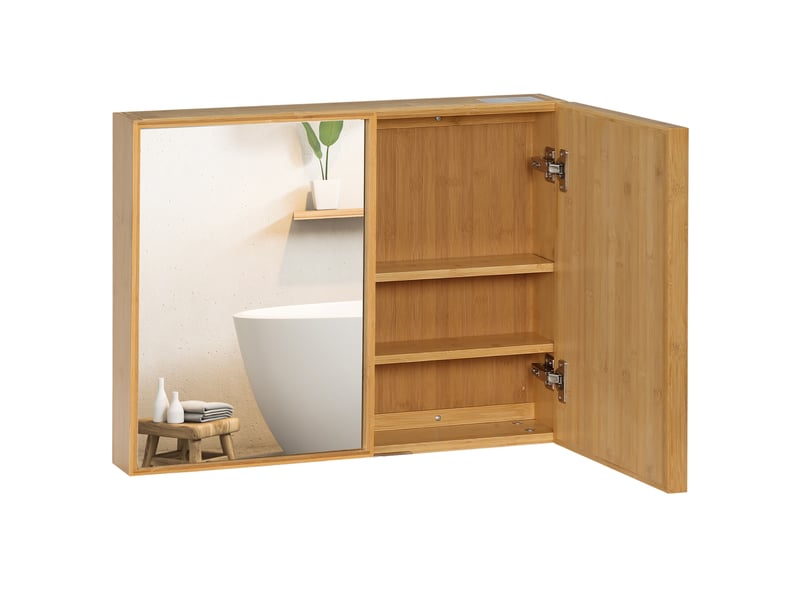 Armoire murale de salle de bain avec miroirs et 2 portes en bambou 65,2 x 14 x 50 cm - Conforama B
