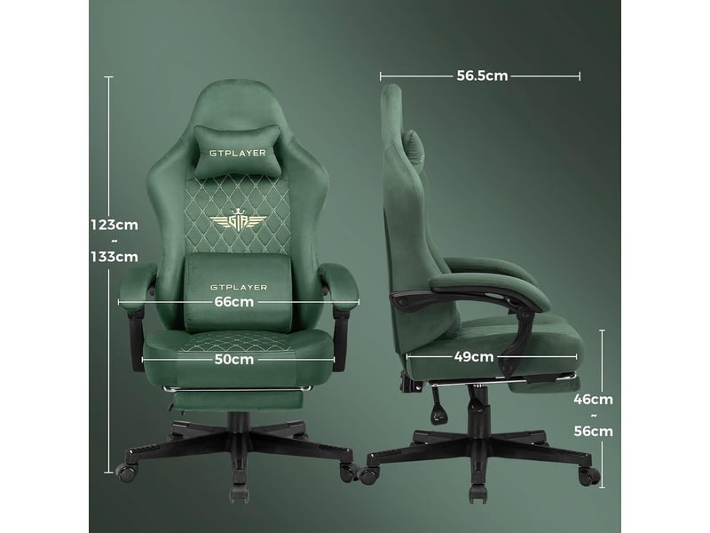 Gtplayer chaise de jeu ergonomique avec assise à ressorts et repose-pieds 150kg - tissu vert GT830-GE - Conforama C