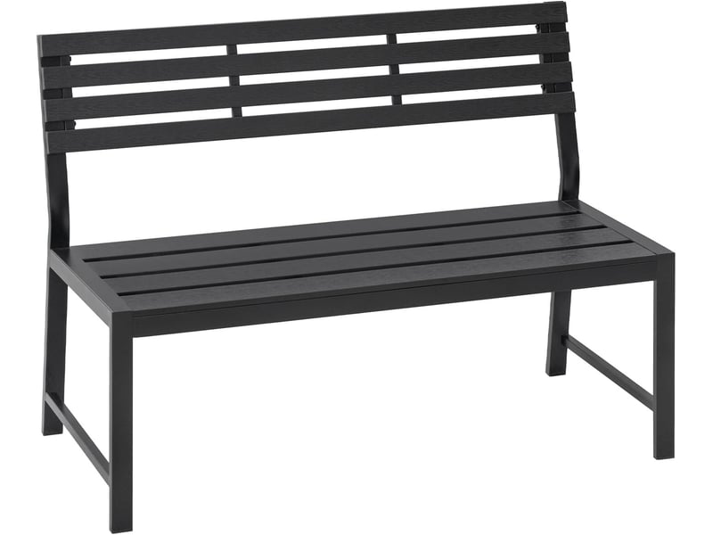  Banc de jardin, banquette extérieure pour 2 à 3 personnes, cadre en métal, 115x55x85 cm, noir  - Conforama A