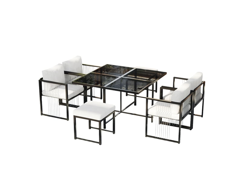  Ensemble repas de jardin 7 pièces pour 6 personnes, verre trempé, terrasse  - Conforama A
