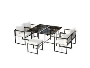 Ensemble repas de jardin 7 pièces pour 6 personnes, verre trempé, terrasse