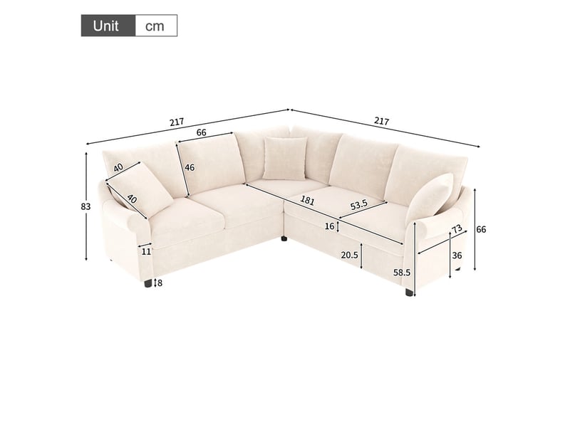  Canapé d'angle modulaire,5 places,  en tissu chenille,pour salon,217x217x83cm,beige  - Conforama C