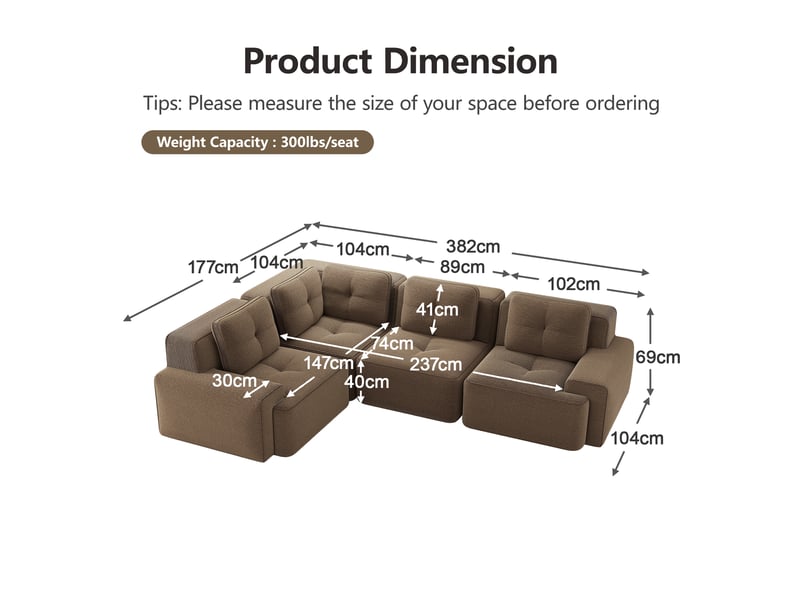 Canapé d'angle modulaire avec assise basse, accoudoirs larges et pieds antidérapants, en velours côtelé marron - Conforama E