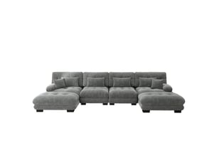 Canapé modulable d’angle u 4 places 406x145x81 cm, ottomane mobile, coussins, effet nuage, chenille, gris