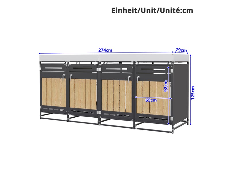  Coffre à poubelles 4 compartiments en métal noir avec jardinière intégrée et portes verrouillables, pour extérieur  - Conforama C