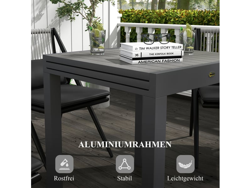 Table de jardin extensible en aluminium gris, 81 à 162 cm, 6 places, plateau à lattes pour vos repas extérieurs - Conforama D