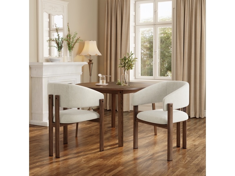  Lot de 6 chaises de salle à manger 61,5x52,5x83 cm, design contemporain, avec accoudoirs, métal, tissu en lin, teinte noyer+beige  - Conforama E