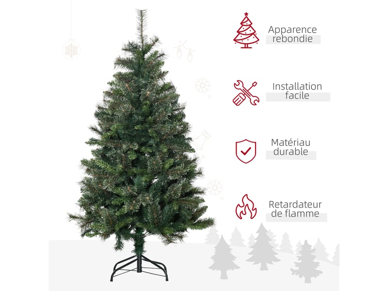  Sapin arbre de noël artificiel 150 cm 665 branches + support pied vert  - Conforama D