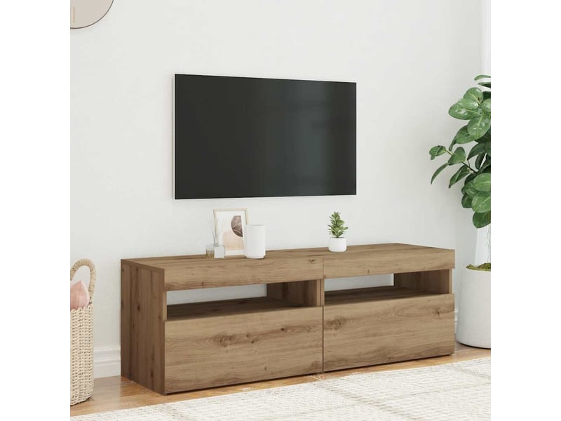  Meubles tv - banc tv - meuble de rangement avec lumières led 2 pcs chêne artisanal  - Conforama C