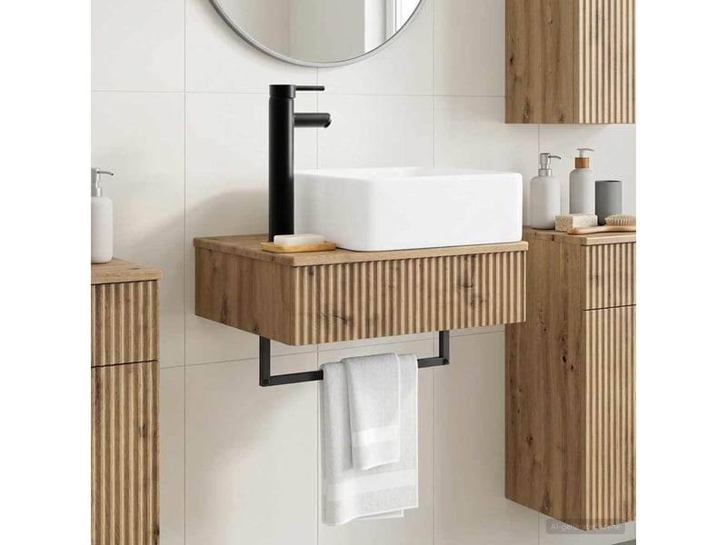  Basin de lavage mural, lavabo chêne artisanal 53x35x39 cm  - Conforama B