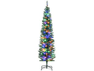 Sapin de noël artificiel lumineux en forme de crayon 180 cm 150 lumières multicolores 390 branches base en acier vert