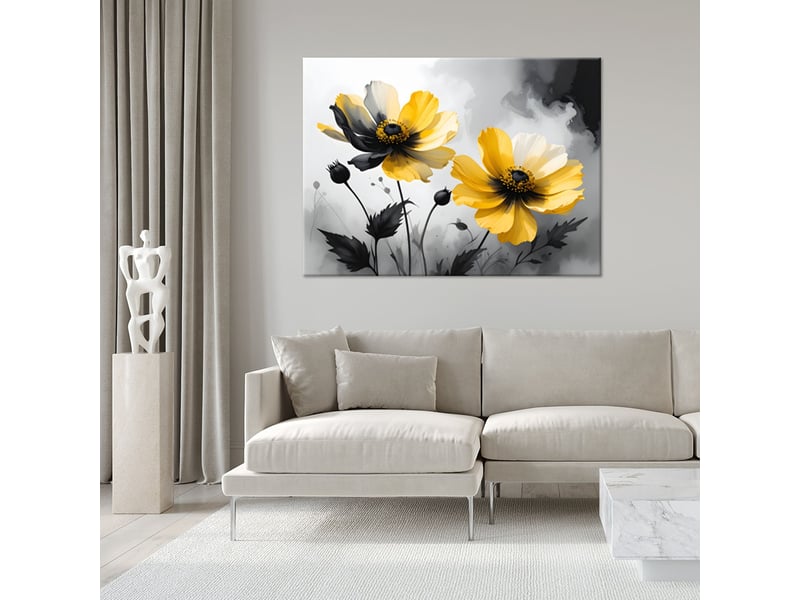  Image sur toile, fleurs jaunes en noir et blanc contrasté 120x80 1312612088 - Conforama B