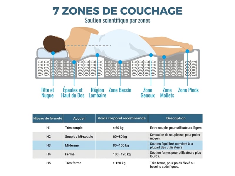  Matelas 90x200 ressorts ensachés, matelas hybride mousse à froid, matelas 1 personne  - Conforama E
