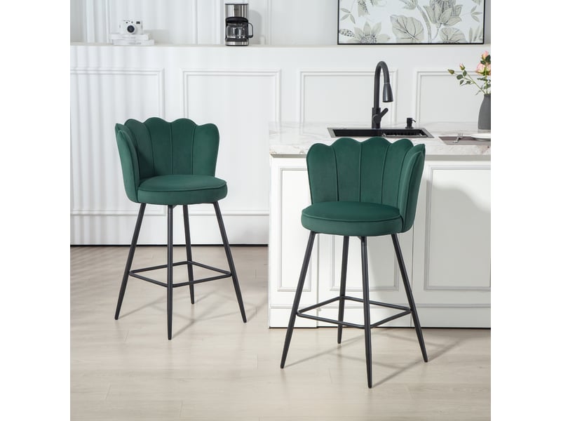  Lot de 2 tabourets de bar, chaises de bar avec dossier et repose-pieds, pieds en acier, 54 x 55 x 97 cm, vert foncé  - Conforama D