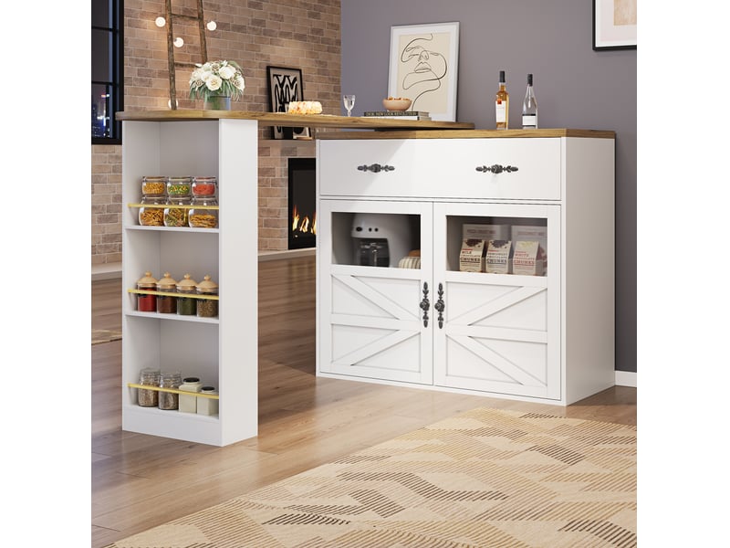 Table de bar extensible 138-204 x 39 x 104 cm blanche en mdf, pivotante avec rangements pour repas et bureau - Conforama B