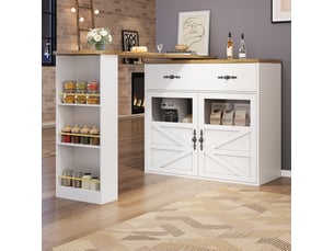 Table de bar extensible 138-204 x 39 x 104 cm blanche en mdf, pivotante avec rangements pour repas et bureau