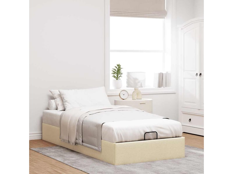  Lit simple- lit adulte -  cadre de lit ottoman sans matelas crème 100x200 cm tissu  - Conforama B