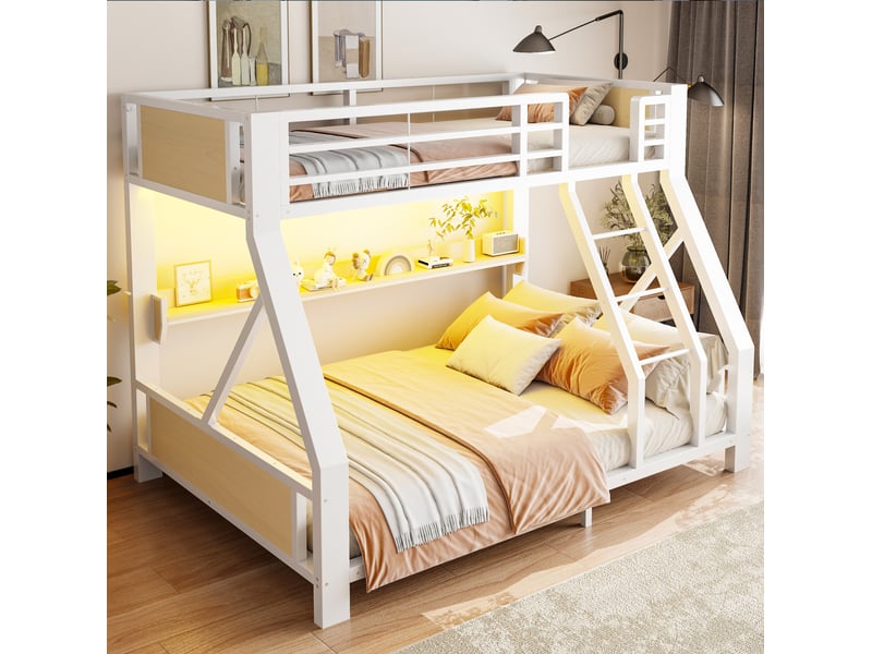 Lit superposé modenvie 90 x 200 cm et 140 x 200 cm avec étagère et led blanc - Conforama B