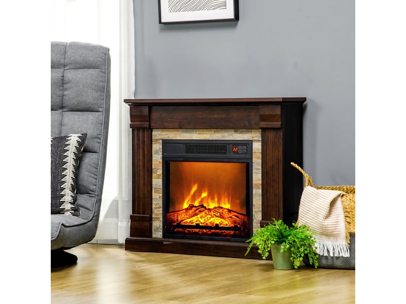 Cheminée électrique, cheminée décorative 1800w effet flamme, 80x21,6x67,8cm, luminosité et température réglables, marron - Conforama D